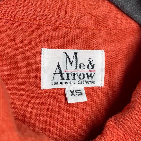 Me & Arrow Orange Red Linen Blend Button Front Short Sleeve Shirt Dress - XS - Picture 5 of 11
